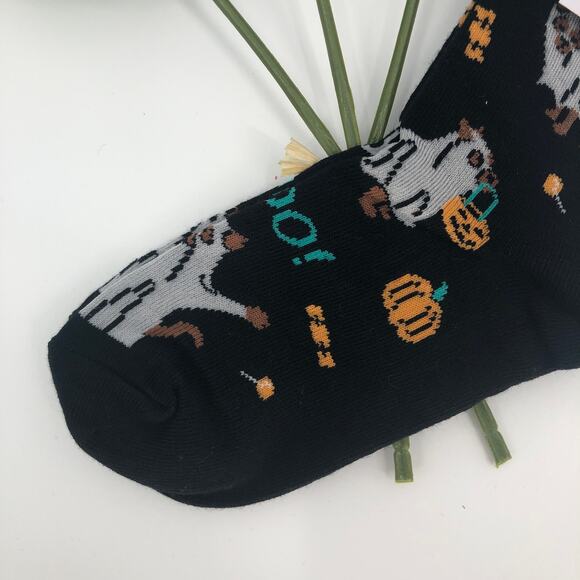 Sock It To Me Glow In The Dark Black Dog Ghost Costume Halloween Kids Crew Socks - Picture 8 of 9
